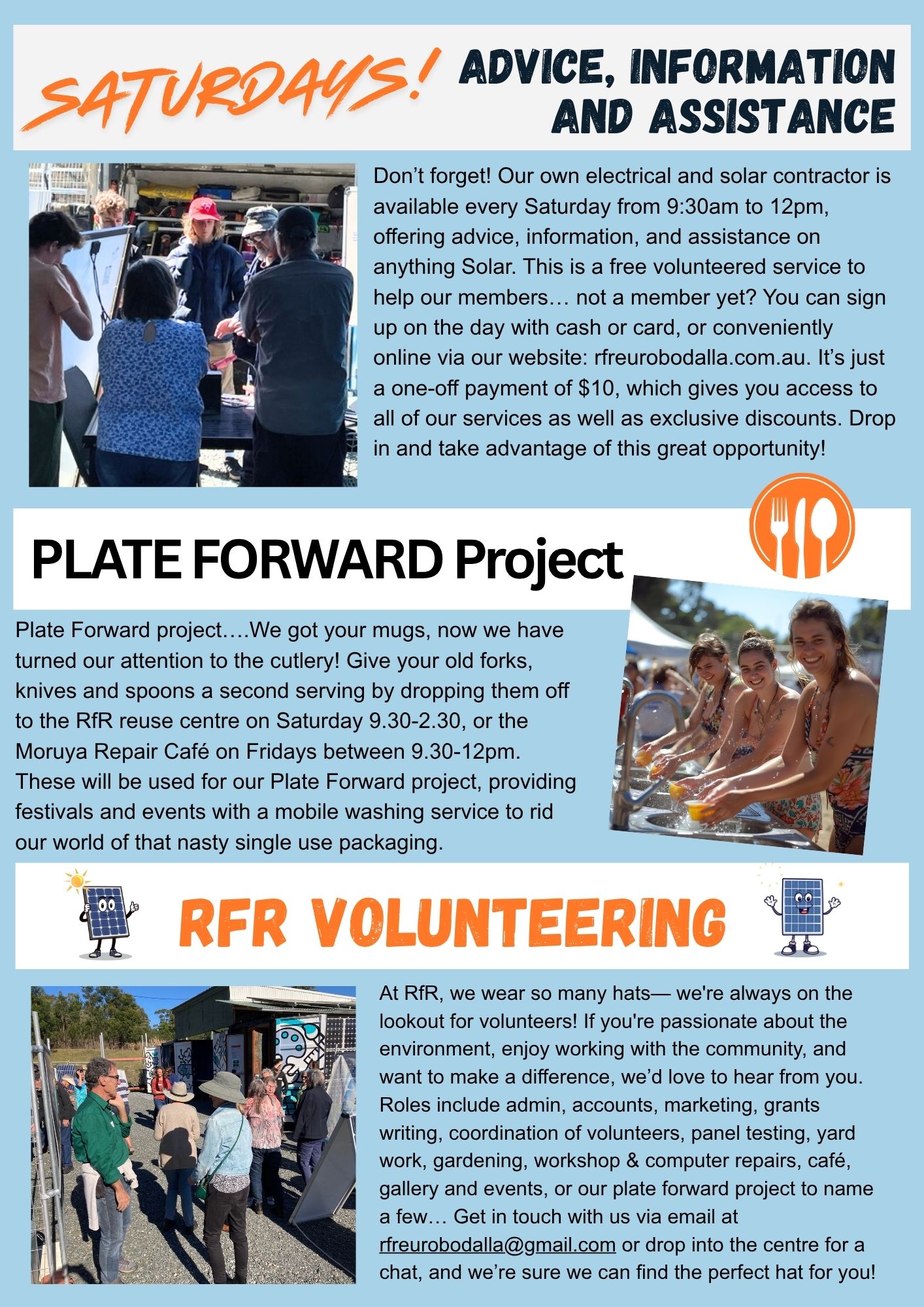 RfR- Advice, Plate Forward, Volunteer information