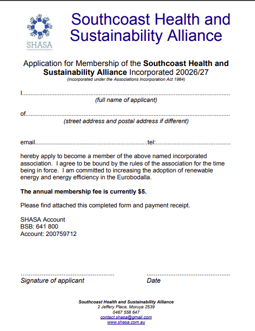 SHASA membership form